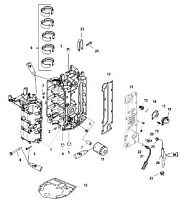 Блок цилиндров и картер 4-Х ТАКТНОГО ПЛМ MERCURY 50 Серийный номер от 1C000001 до 1C050251